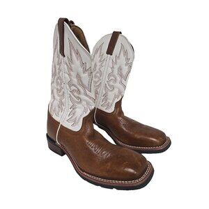 Laredo Men's Square Toe Leather Cowboy Western Boot Brown White Size 9D